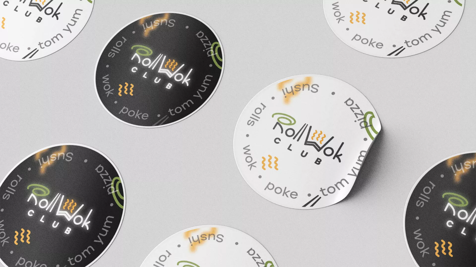 Разработка наклеек для суши-бара «Roll Wok Club» в Златоусте